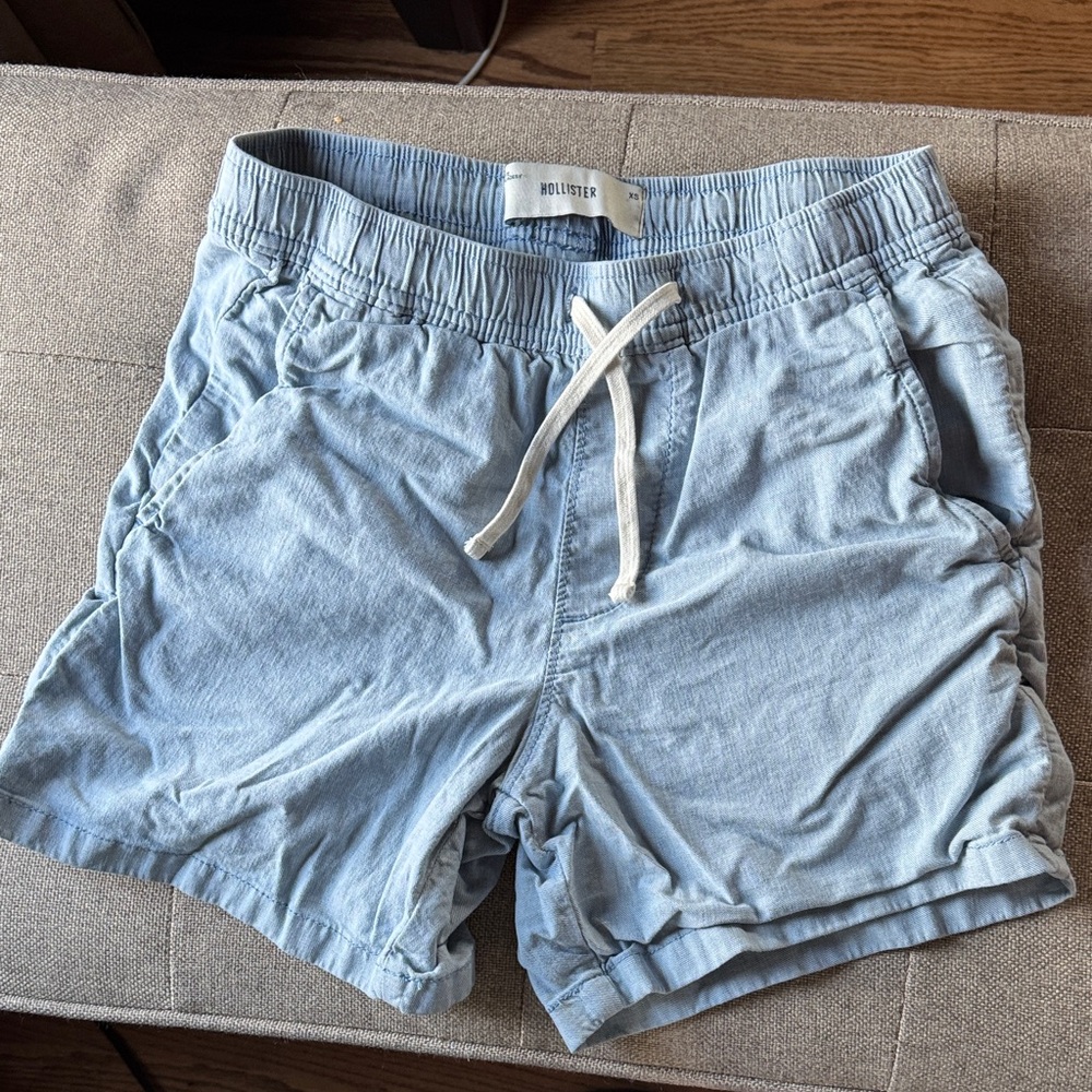 Hollister Pale Blue Elastic Waist Shorts with Drawstring XS